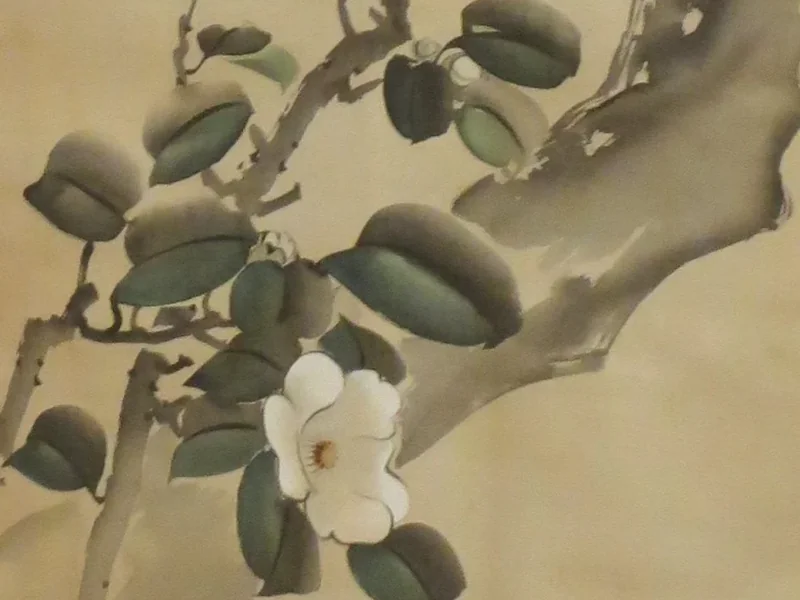 1852-Yabuki Shōun - Uccello su un ramo di camelia